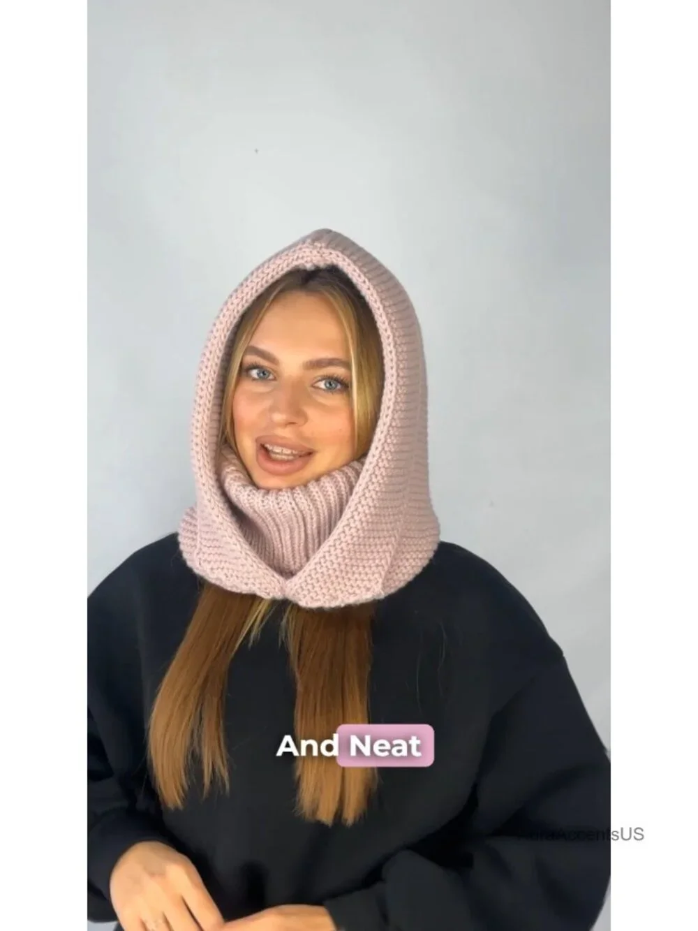 Wool Balaclava Hood with Neck Gaiter Women Knit Hat Scarf Combo One Size